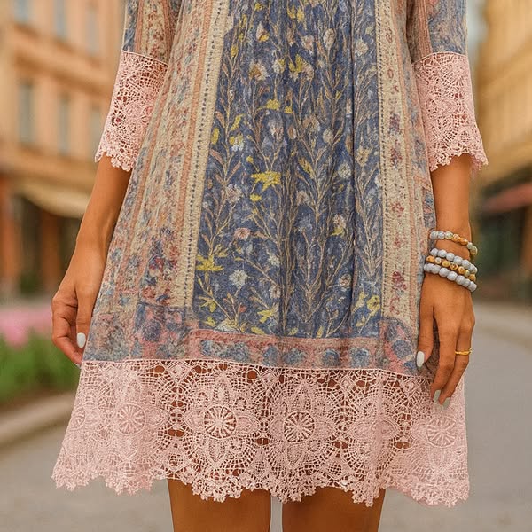Vintage Lace Dress – Printed Lace Party Dress With Flattering Silhouette