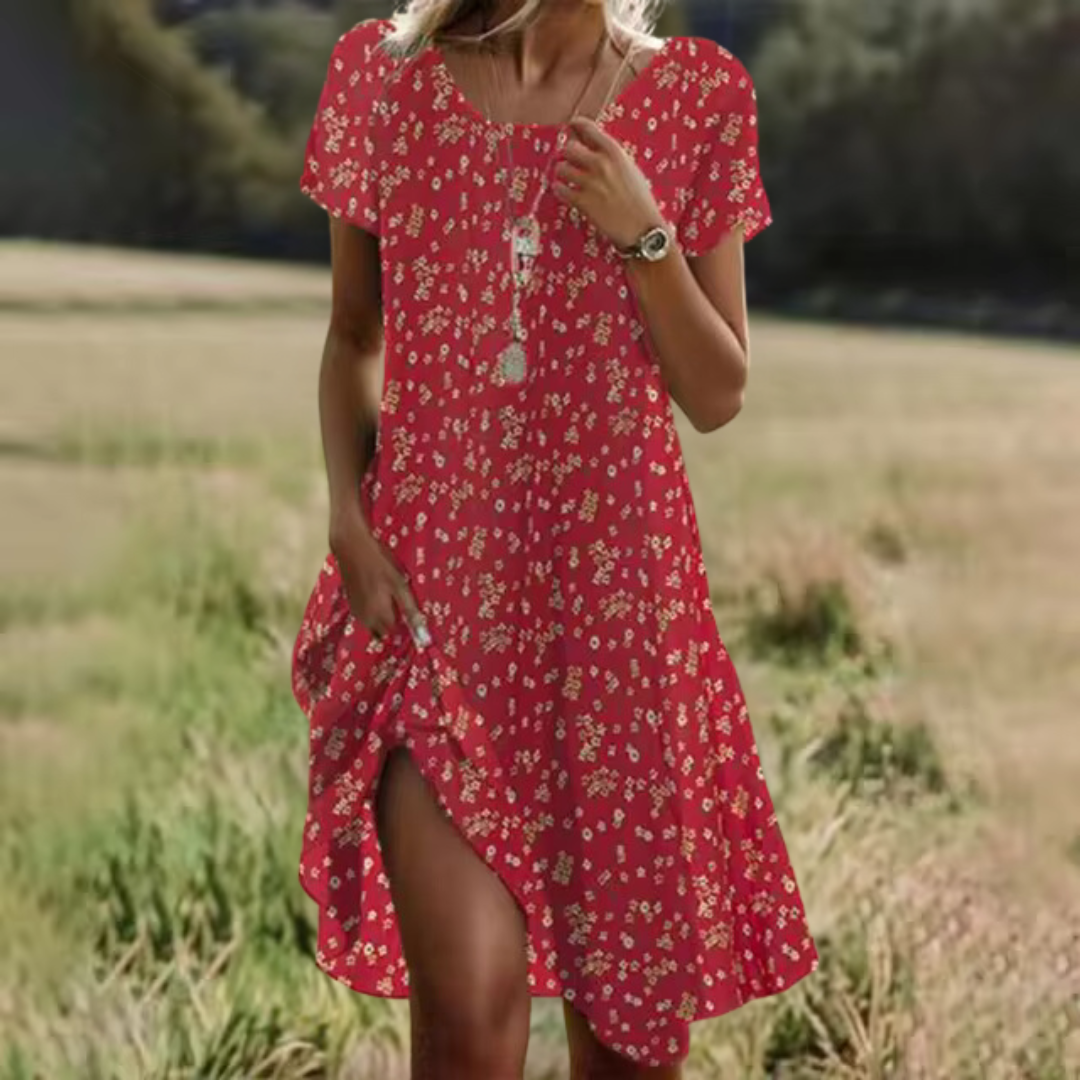 Flowy Dress – Relaxed Fit Floral Print Dress with Breathable Fabric Comfort