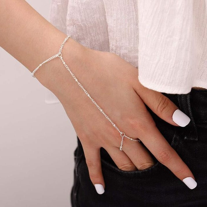 Dainty Hand Chain Bracelet – Minimalist Fashion Jewelry | Gold & Silver Alloy