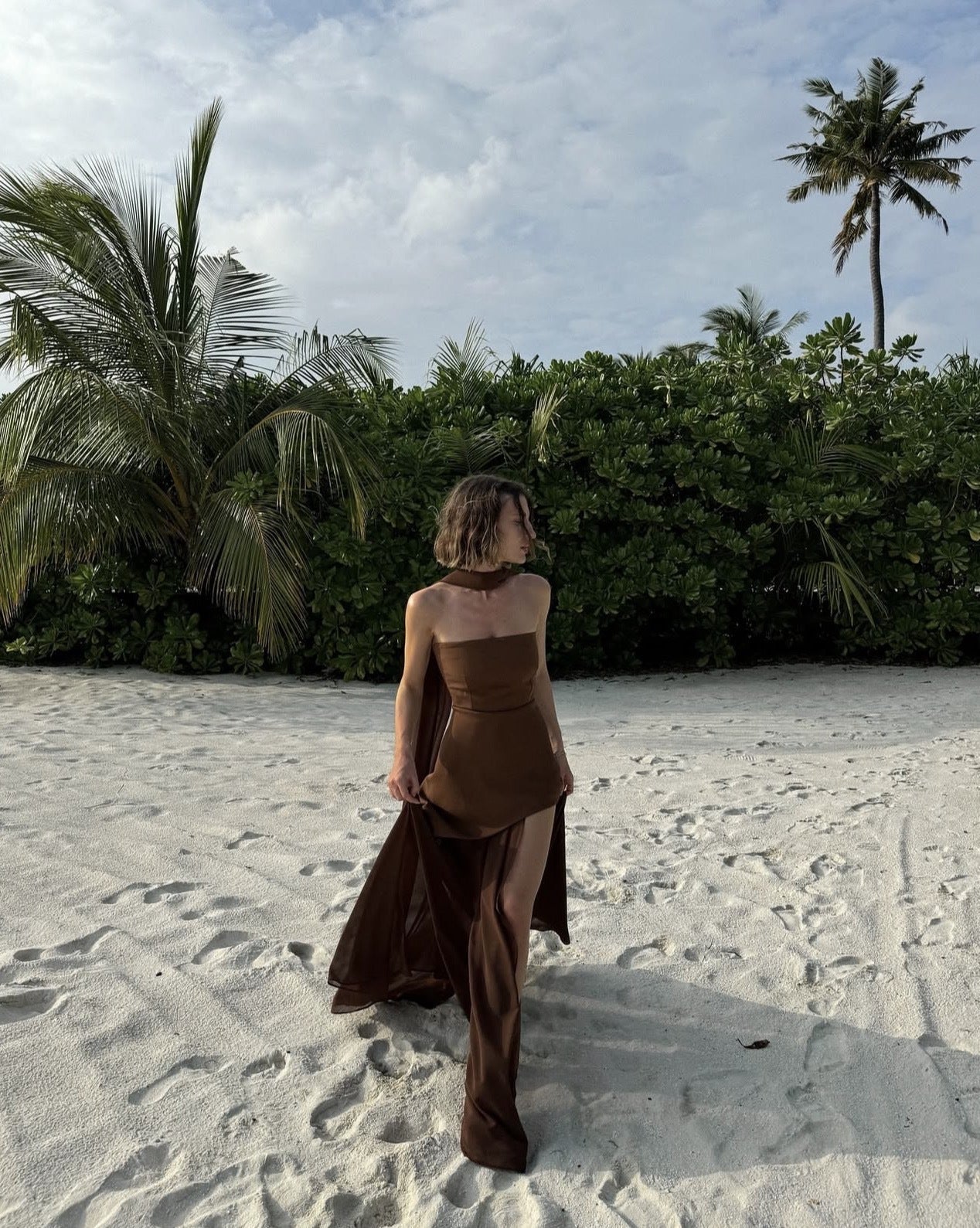 Strapless Maxi Dress – Ariadne Patchwork Mesh Asymmetrical Hem Elegant Party Gown