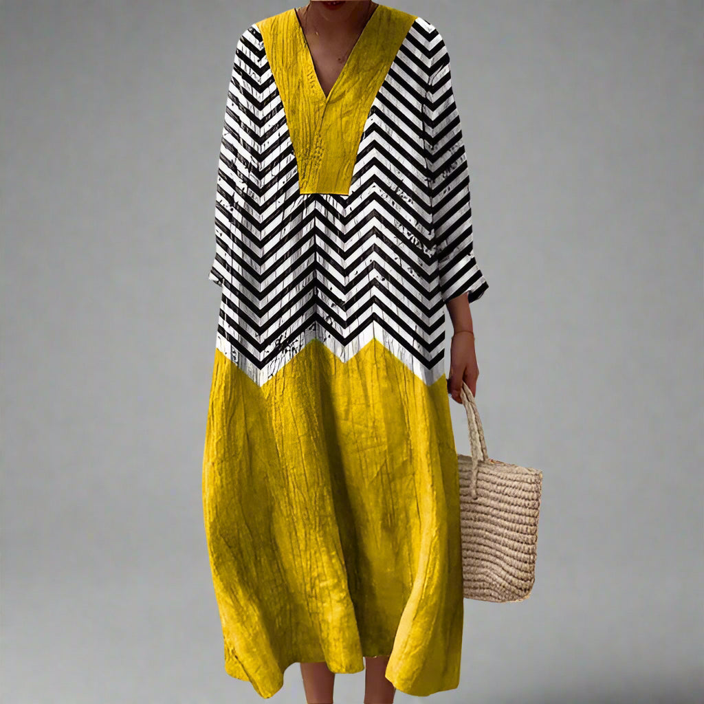 Elegant Geometric Dress – Modern Pattern, Flattering Silhouette & Lightweight Fabric