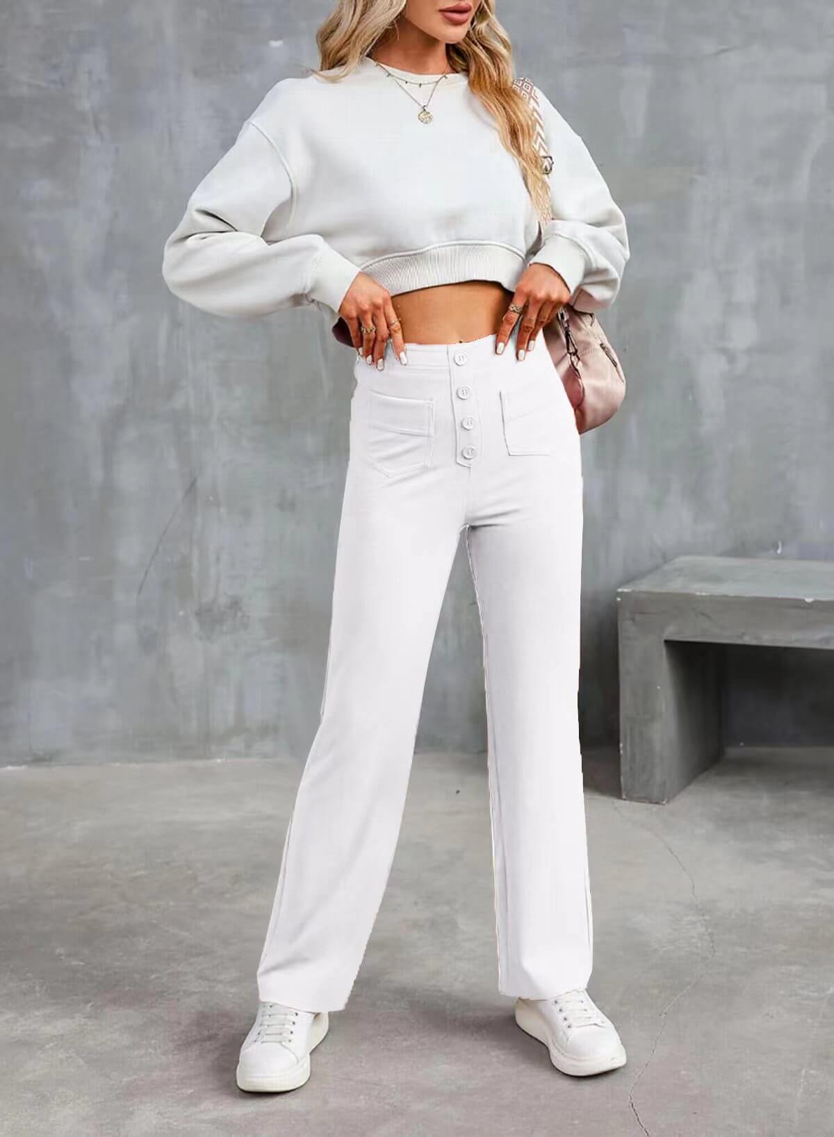 High Waisted Trousers – Tailored Slim Fit Pants | Comfortable Cotton Blend