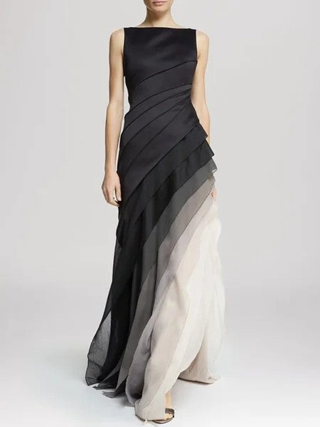 Elegant Maxi Dress - Galadriel Sleeveless Striped Printed Summer Evening Gown