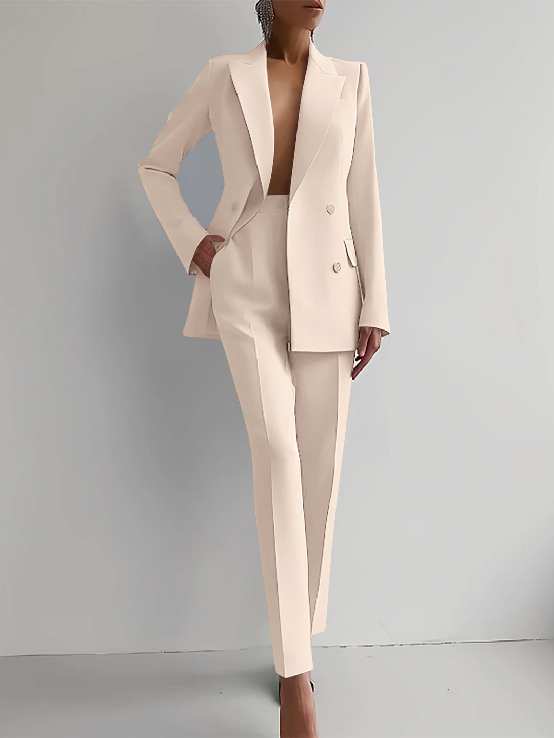 Modern Blazer Set – Women's Tailored Double-Breasted Blazer Outfit | Stylish Autumn Winter Suit