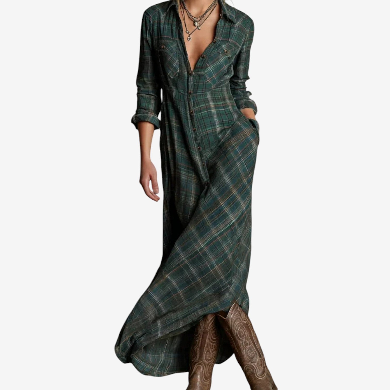 Maxi Shirt Dress – Classic Button Down Dress With Adjustable Waist Tie & Flowy Silhouette