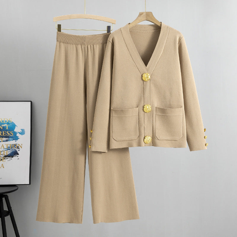 Luxe Co-Ord Set - Elegant Cardigan & Wide-Leg Trousers | Neutral Tones Outfit