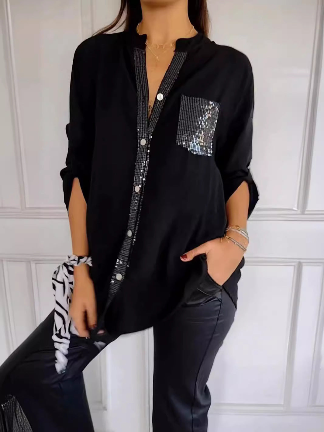 Chic Glamour Top – Elegant Sequin Blouse | Comfortable Stylish Button-Up