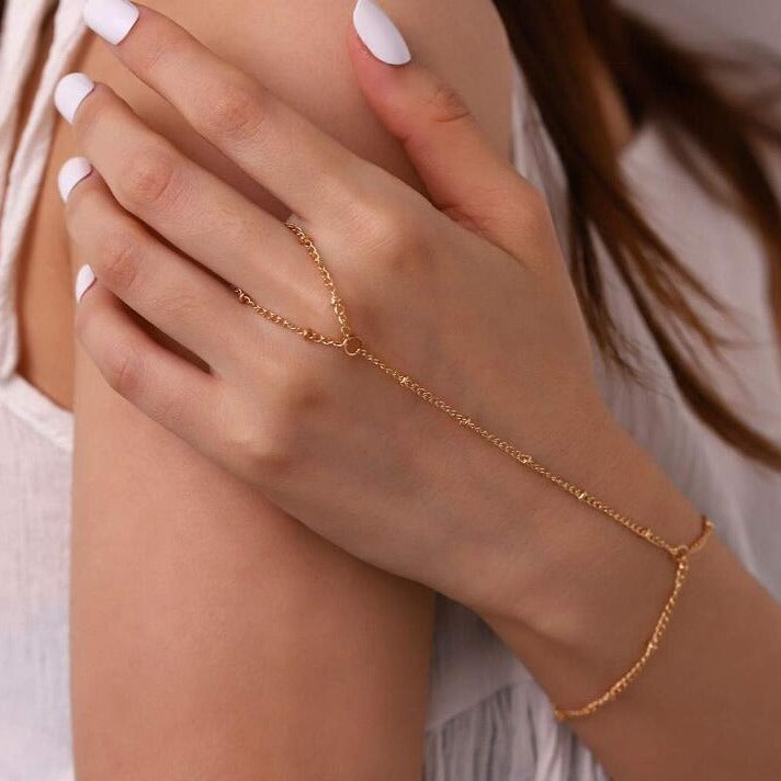 Dainty Hand Chain Bracelet – Minimalist Fashion Jewelry | Gold & Silver Alloy