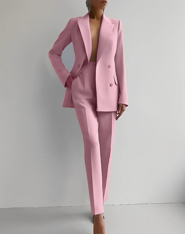Modern Blazer Set – Women's Tailored Double-Breasted Blazer Outfit | Stylish Autumn Winter Suit