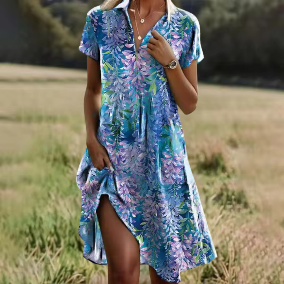 Flowy Dress - Relaxed Fit Floral Print Dress With Breathable Fabric Comfort