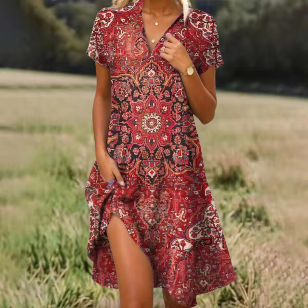 Flowy Dress - Relaxed Fit Floral Print Dress With Breathable Fabric Comfort