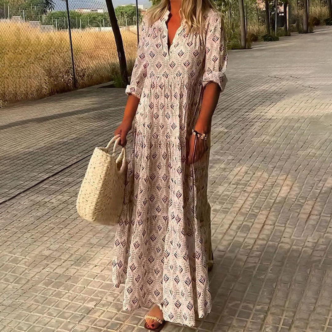 Boho Dress - Lightweight Maxi Dress with Flowing Silhouette & V-Neck Style
