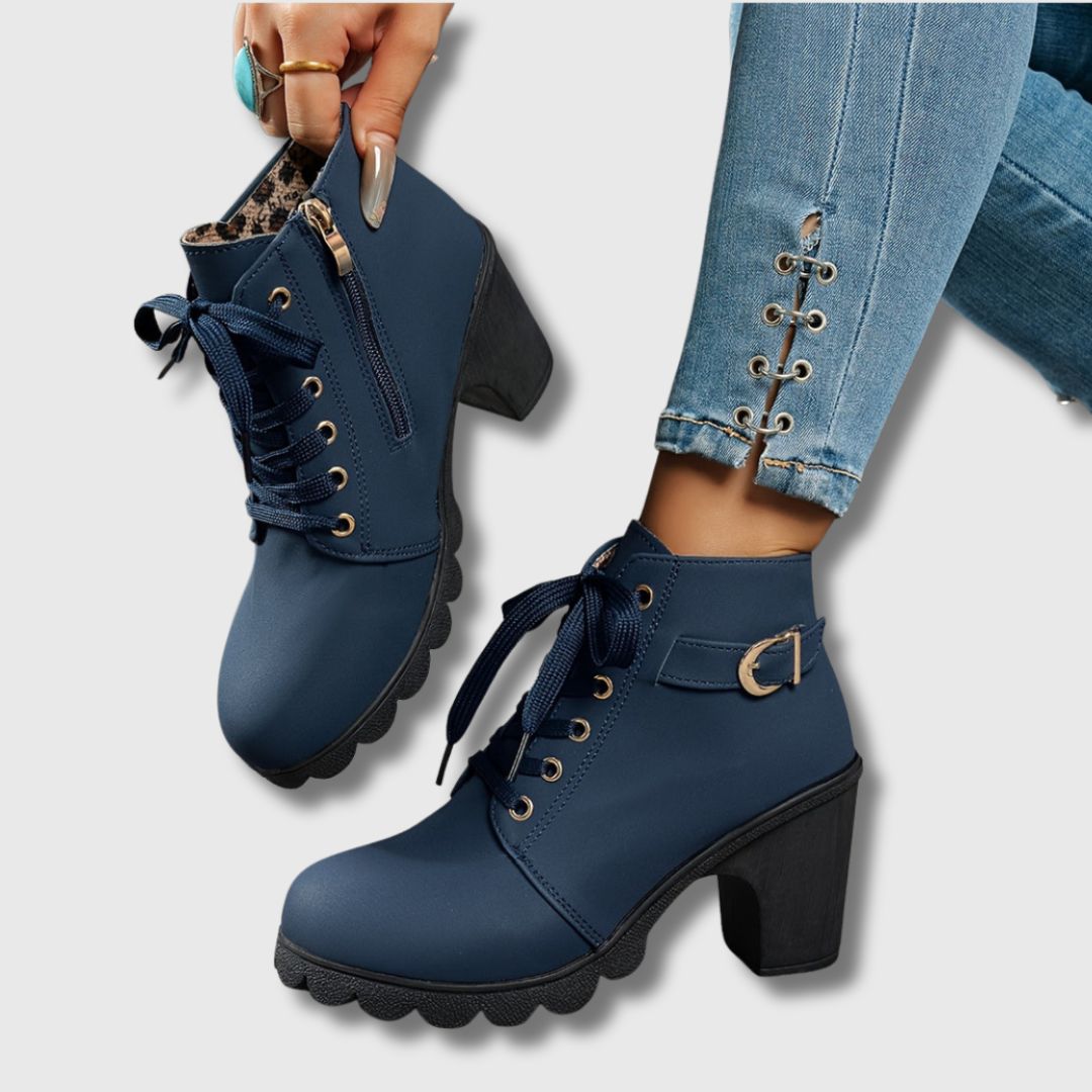 Heeled Ankle Boots – Casual Comfortable Lace-Up Block Heel Footwear