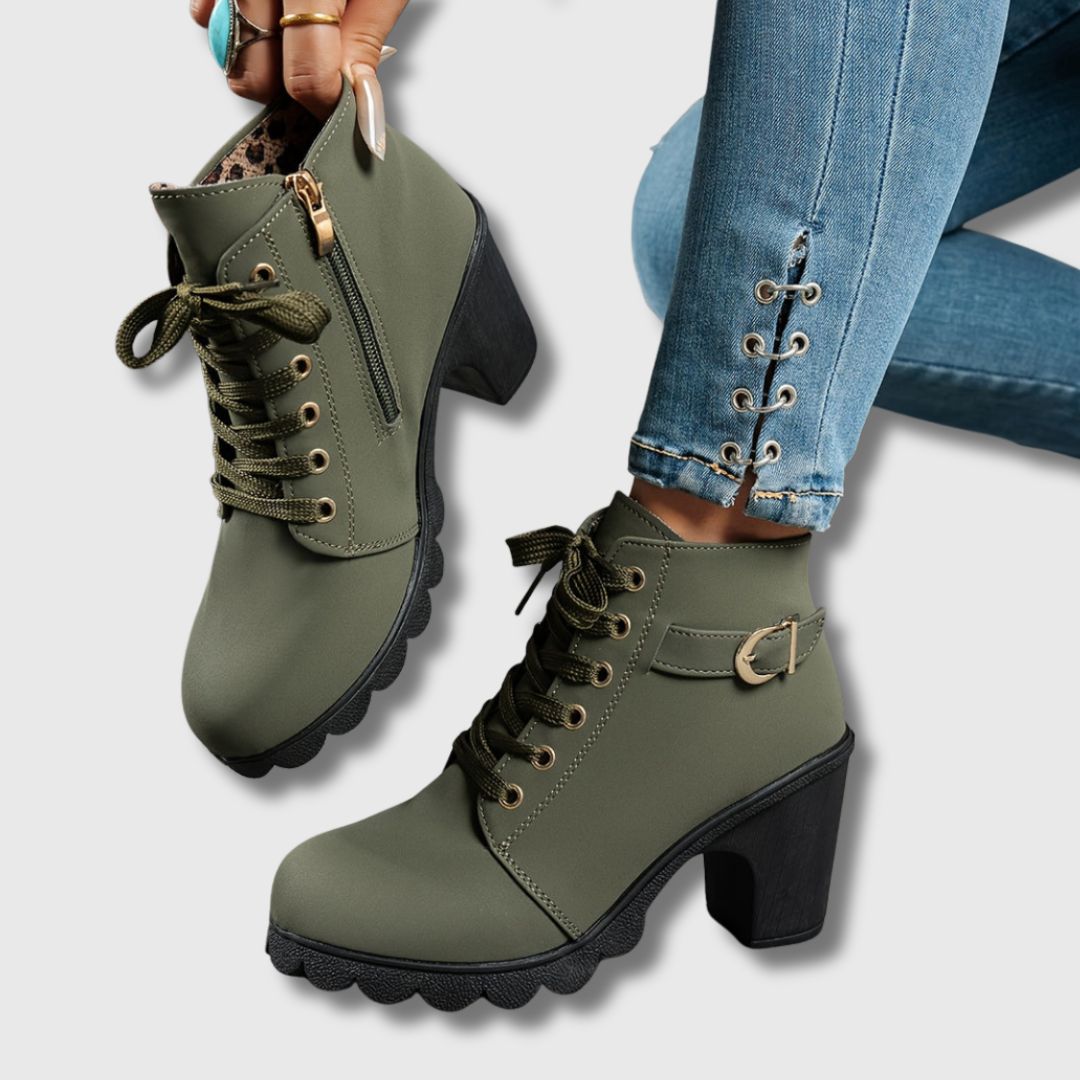 Heeled Ankle Boots – Casual Comfortable Lace-Up Block Heel Footwear