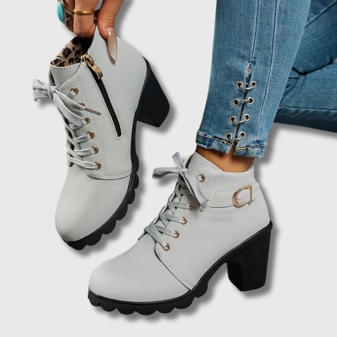Heeled Ankle Boots – Casual Comfortable Lace-Up Block Heel Footwear