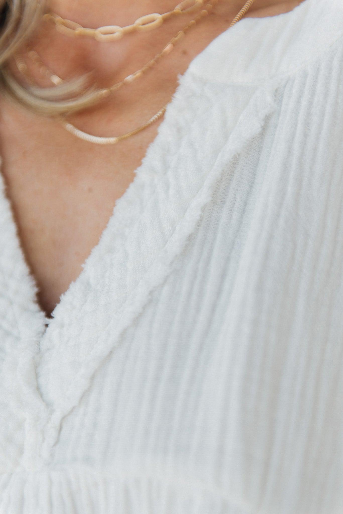 Raw Edge Gauze Top – Lightweight Cotton Babydoll Style Blouse with Side Pockets