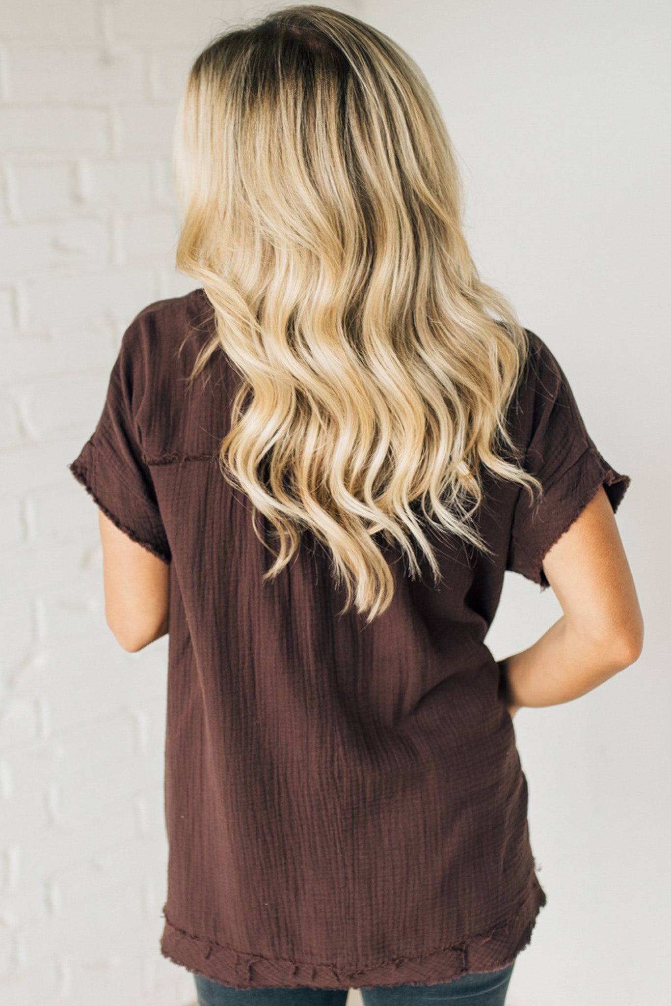 Raw Edge Gauze Top – Lightweight Cotton Babydoll Style Blouse with Side Pockets