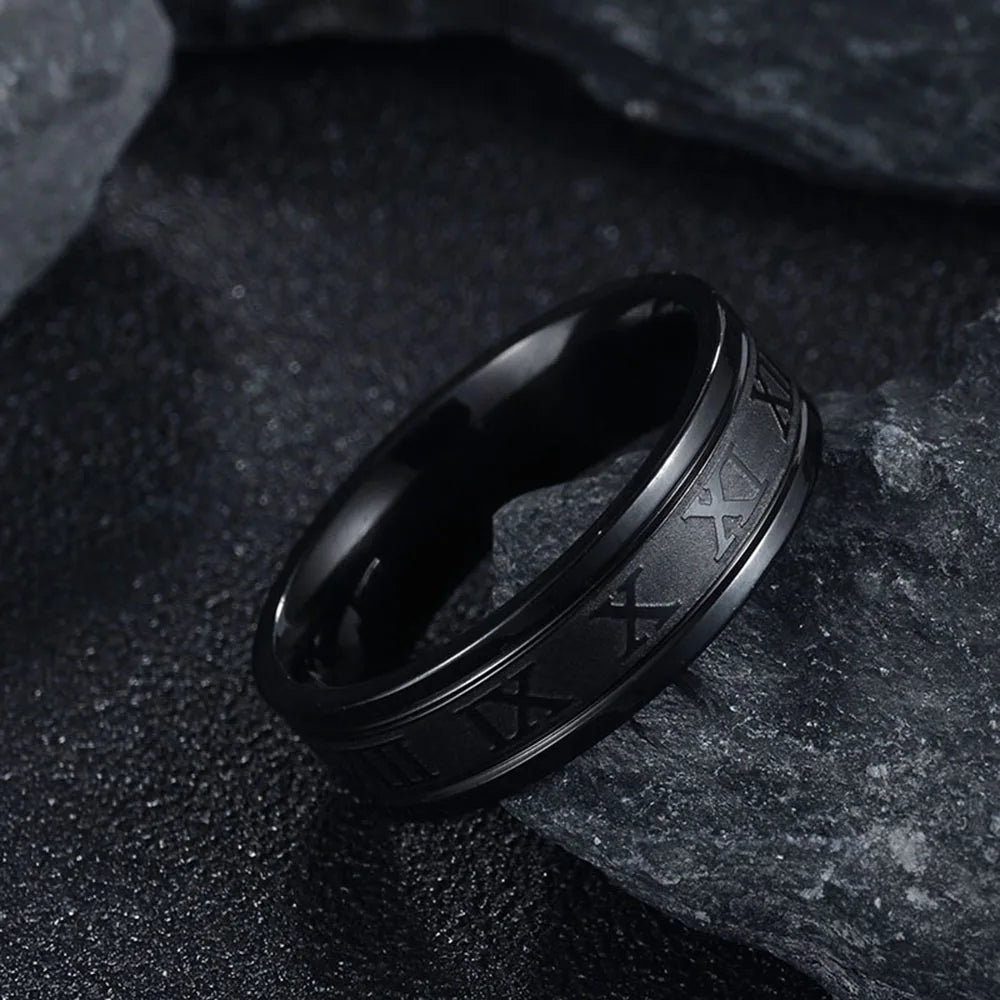 Modern Roman Numeral Ring – Elegant Stainless Steel Band with Comfort Fit