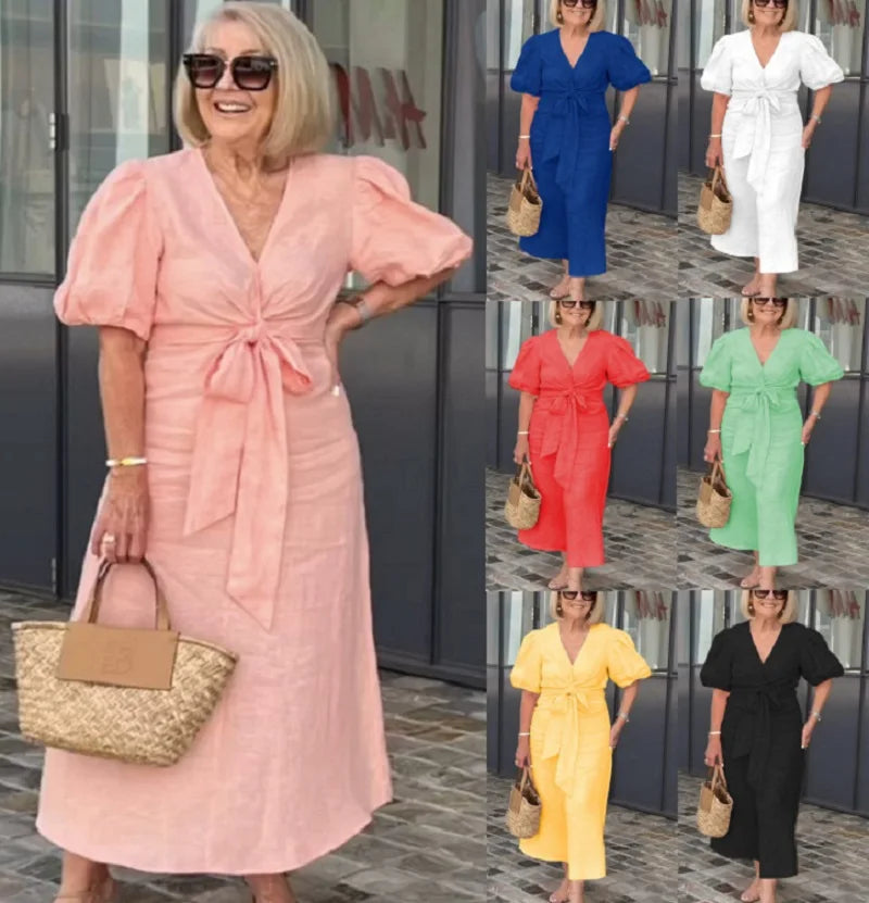 V-Neck Cotton Dress With Lace Detail – Chic Casual Wear For All Seasons