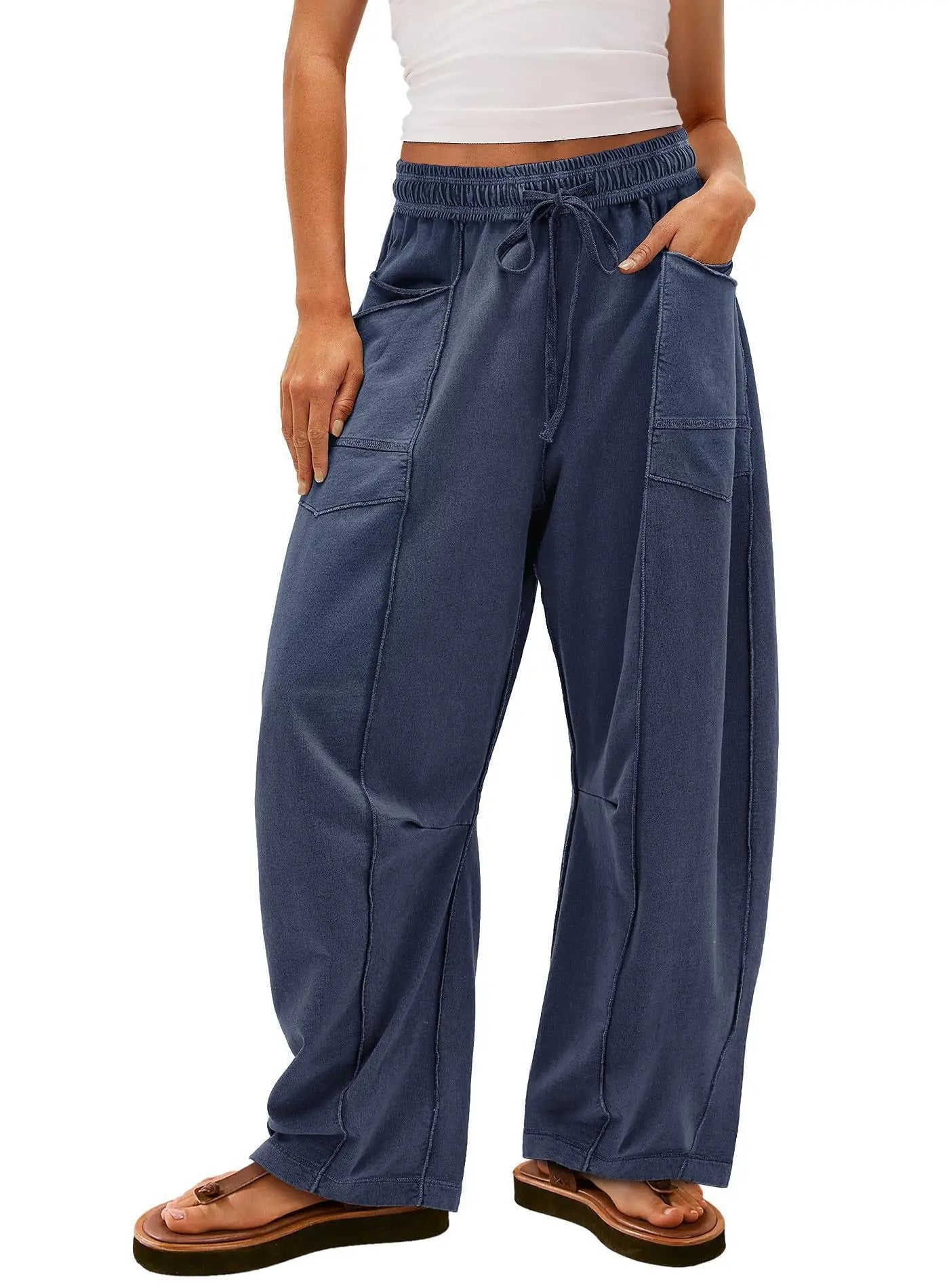 Casual Women Sweatpants – Baggy Wide Leg Relaxed Fit Cotton-Poly Pants