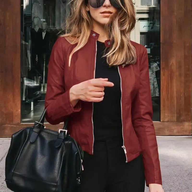 Women Leather Jacket – Stylish Slim Fit Faux Leather Motorcycle Coat