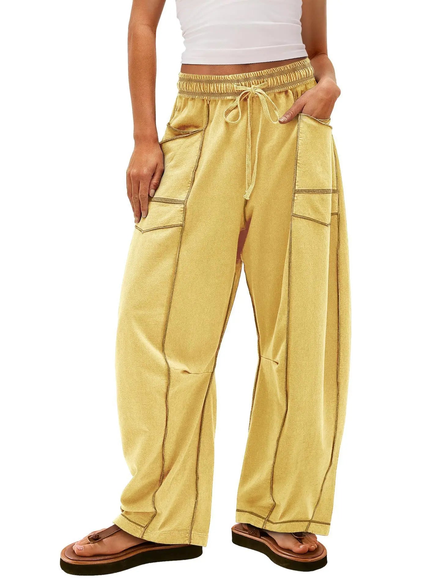 Casual Women Sweatpants – Baggy Wide Leg Relaxed Fit Cotton-Poly Pants