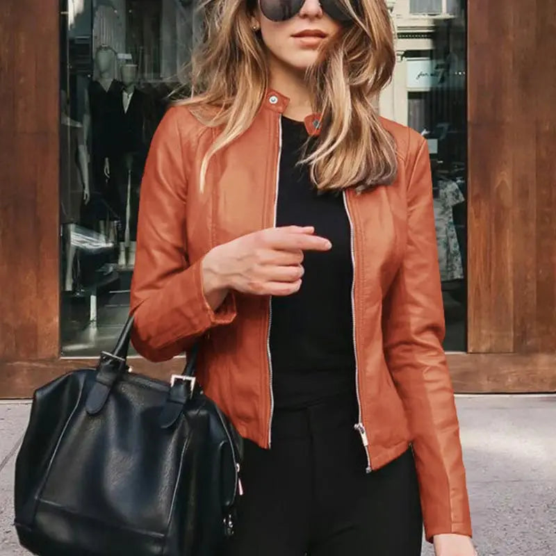 Women Leather Jacket – Stylish Slim Fit Faux Leather Motorcycle Coat