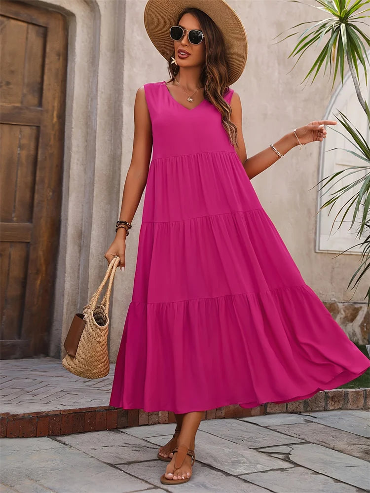 Flowing Maxi Dress - Lightweight Breathable Fabric | Tiered Summer Gown