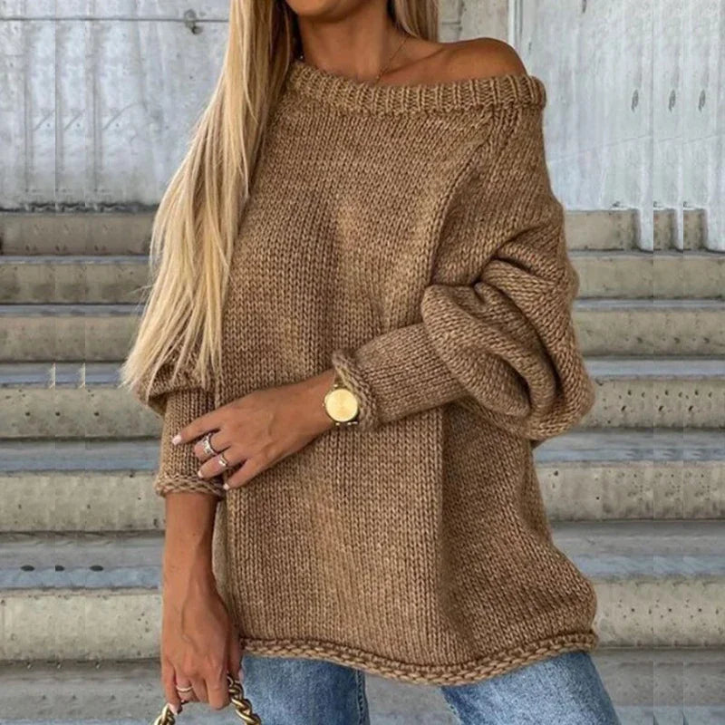 Off Shoulder Knit Sweater – Oversized Cozy Winter Sweater by Liora's Boutique