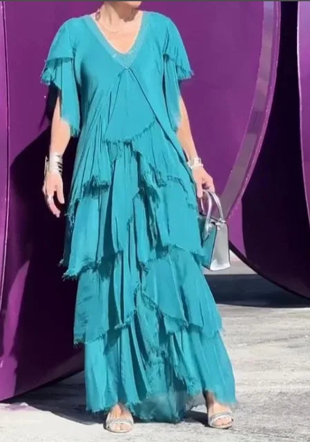 Tiered Maxi Dress – Elegant Flowing Maxi Dress With Tummy Coverage & Breathable Fabric