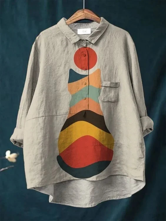 Cat Art Shirt – Artistic Print Long Sleeve Top | Lightweight, Breathable Fabric