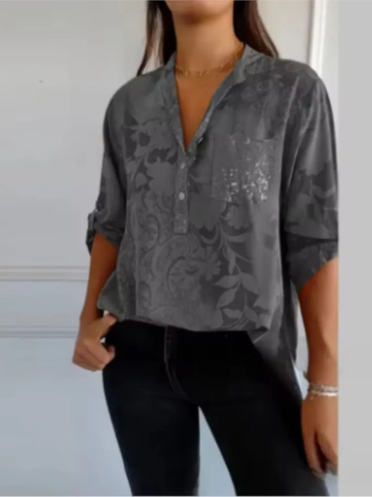 Pocketed V-Neck Shirt – Elegant Women's Casual Shirt with Chest Pocket