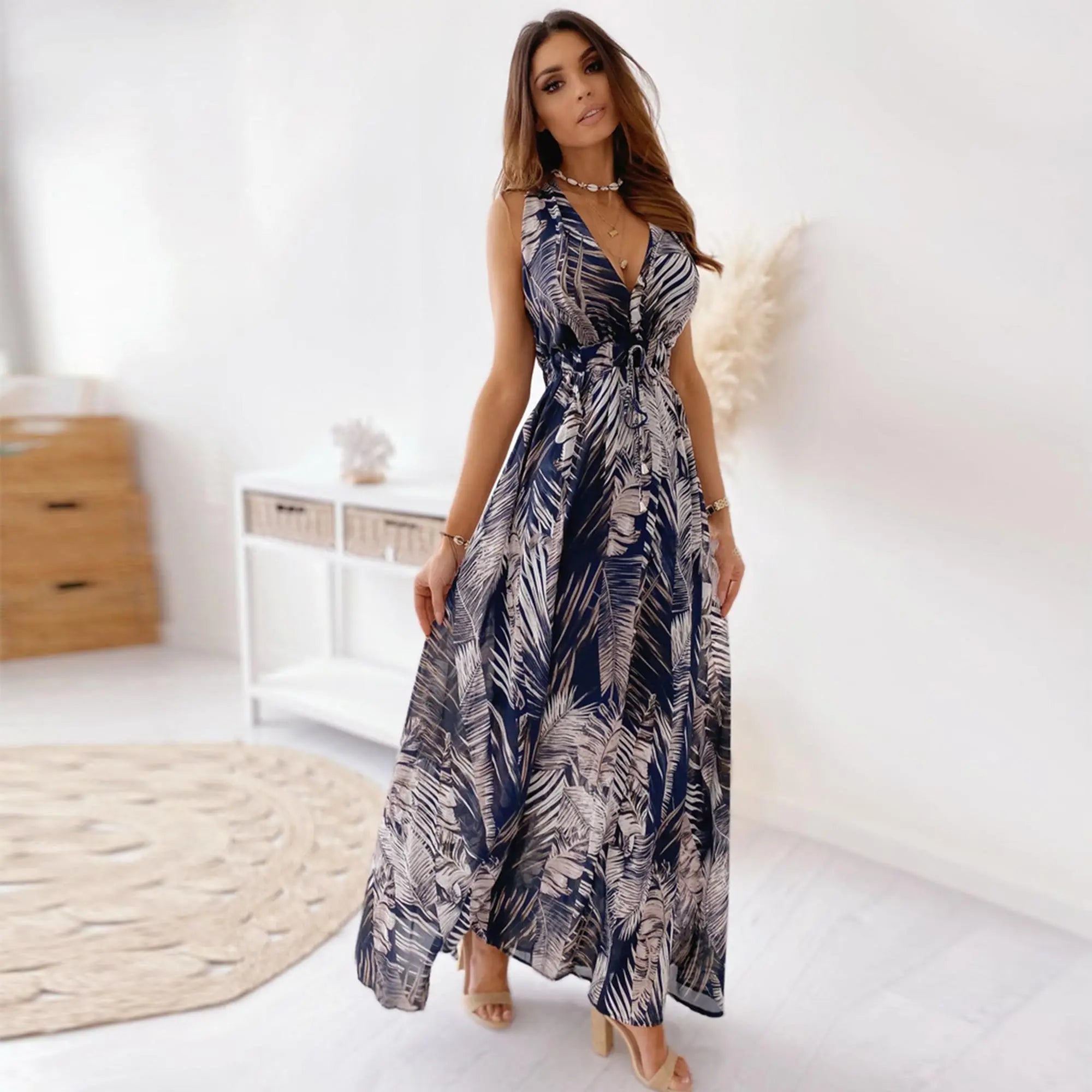 Bohemian Maxi Dress – Lightweight Boho Chic Summer Sundress With Flattering V-Neck