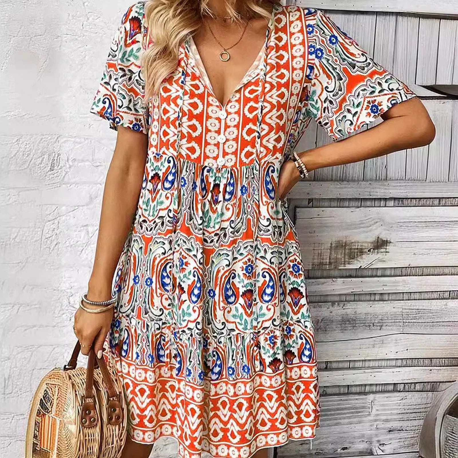 Boho Summer Dress - Celeste™ Lightweight V Neck Bohemian Print Dress