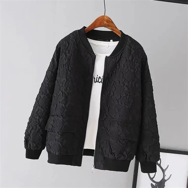 Ladies Baseball Jacket - Solid Color White Korean Fashion Zipper Coat