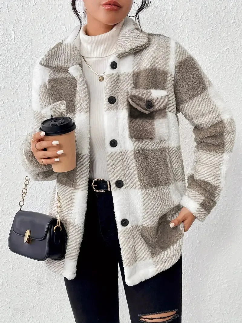 Winter Checkered Coat - Women's Tailored Mid-Length Warm Insulated Outerwear