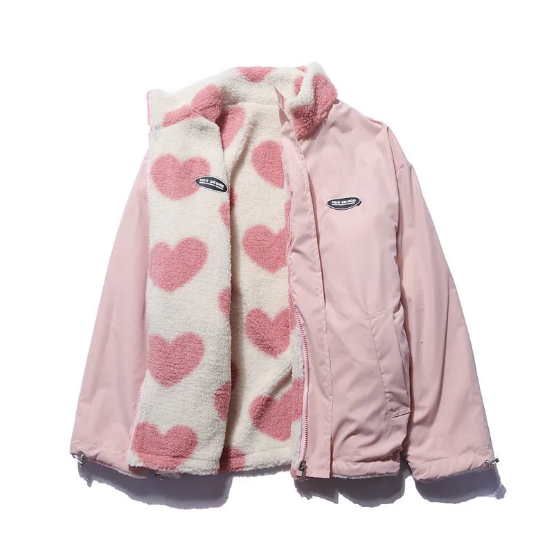 Double-Sided Heart Jacket – Stylish Women's Winter Coat With Playful Heart Design