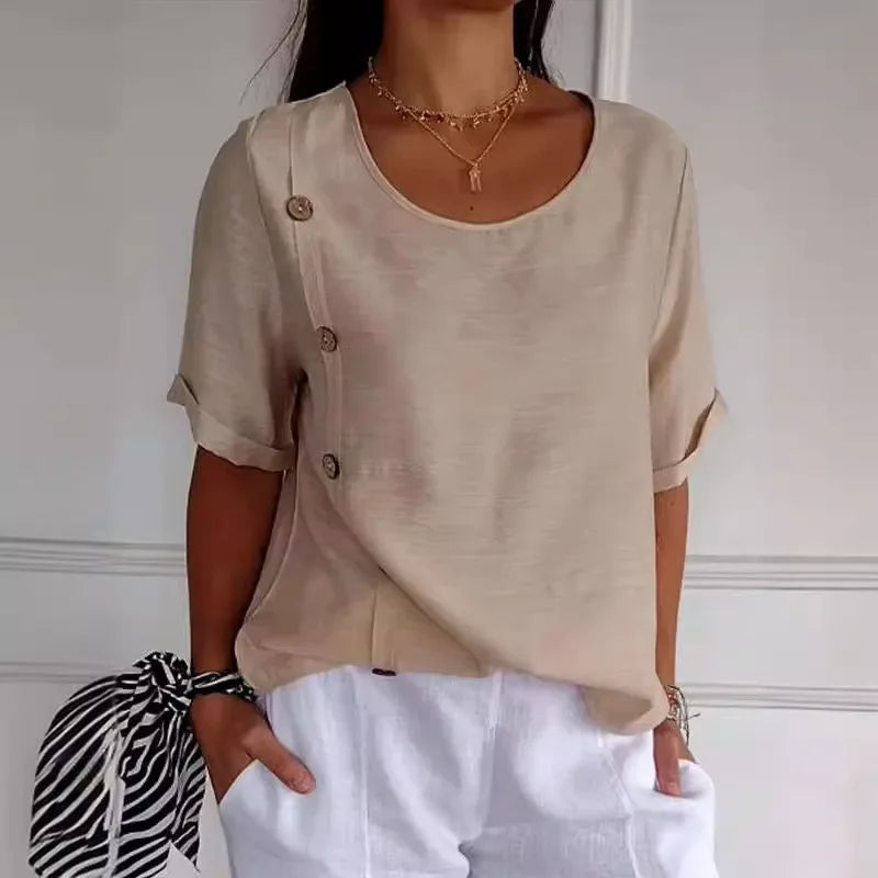Button Drape Blouse – Elegant Cotton Linen Blouse With Stylish Side Buttons
