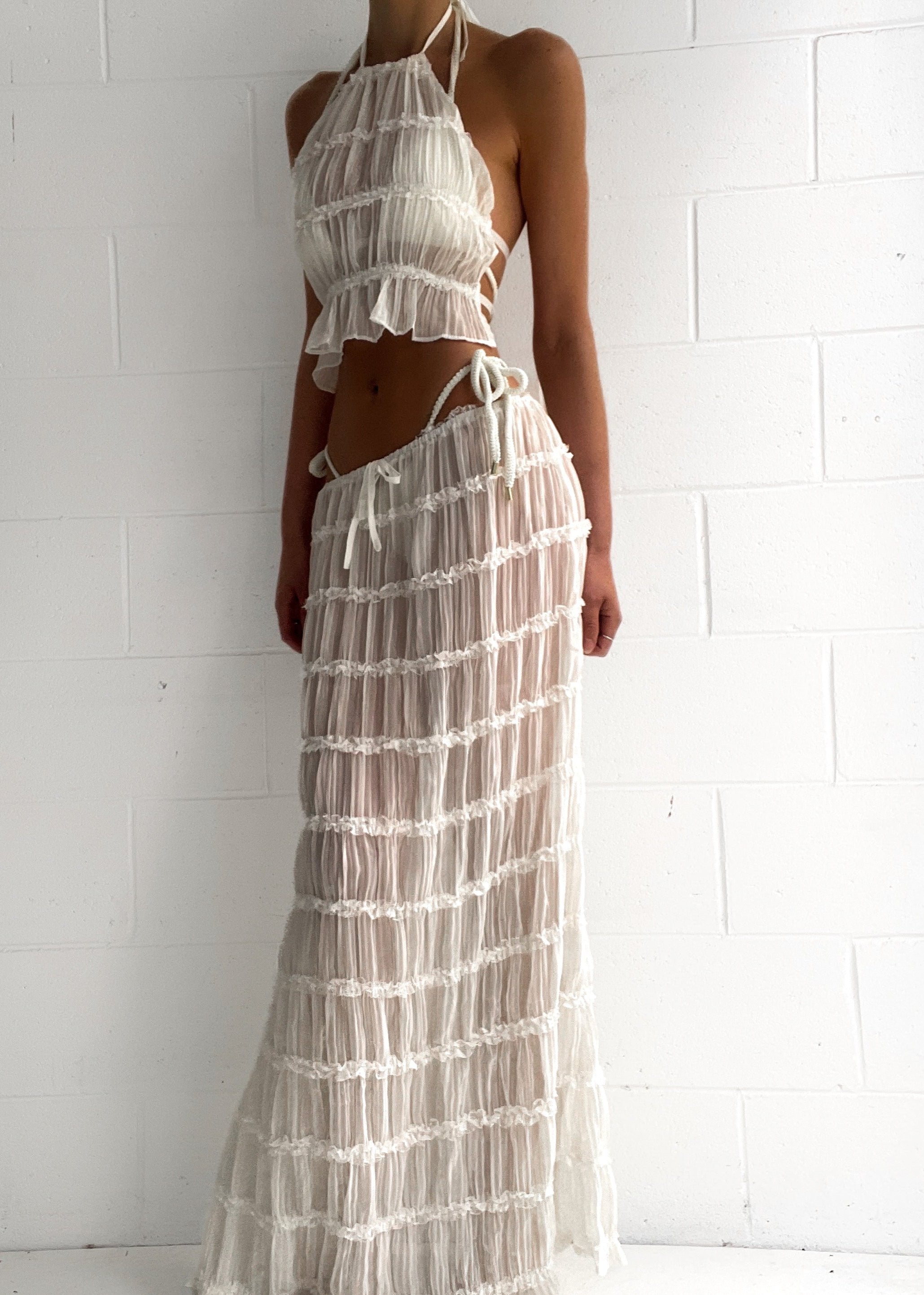 Summer Chiffon Set – Vintage Inspired Halter Neck Top & Maxi Skirt Dress