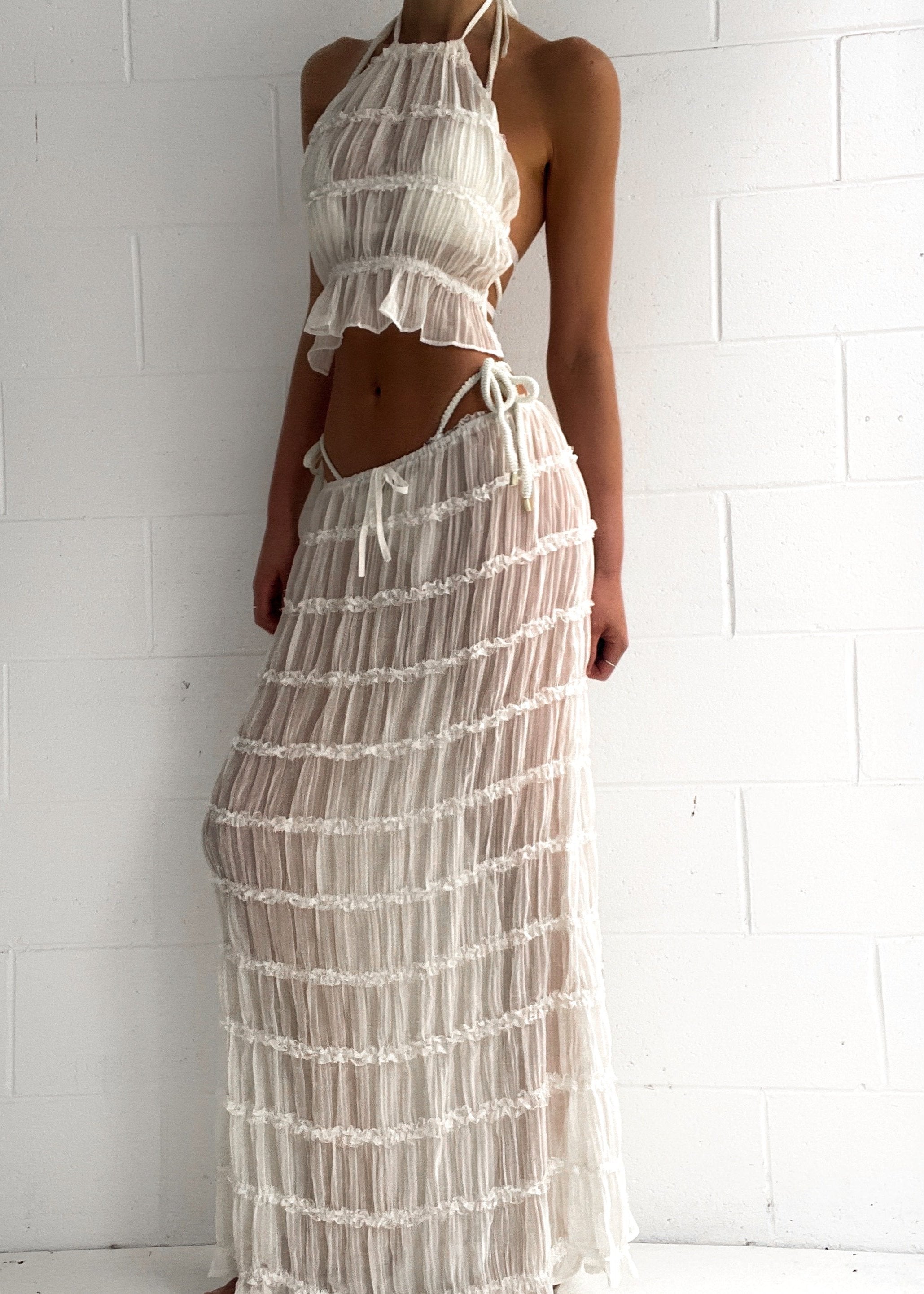 Summer Chiffon Set – Vintage Inspired Halter Neck Top & Maxi Skirt Dress