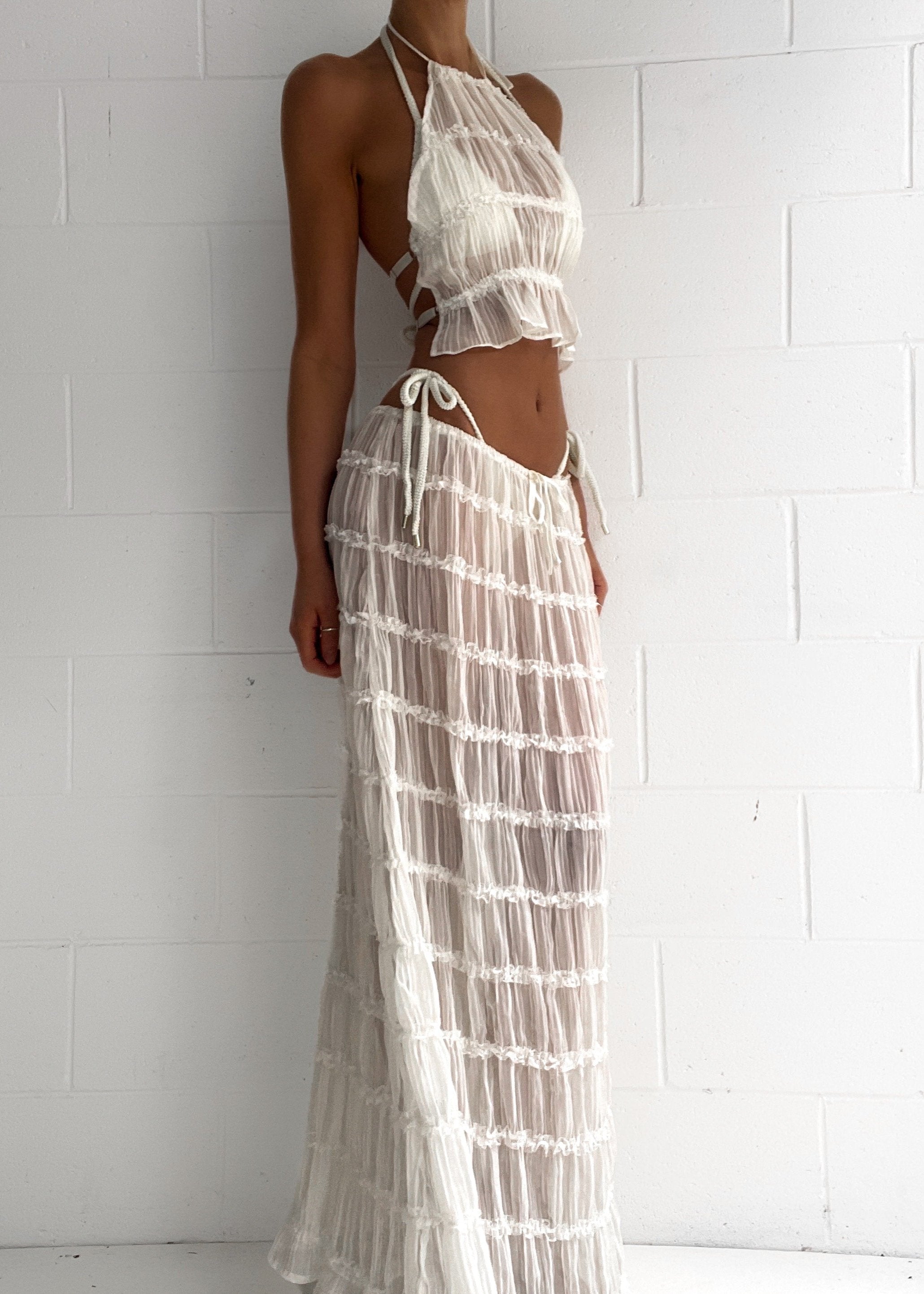 Summer Chiffon Set – Vintage Inspired Halter Neck Top & Maxi Skirt Dress
