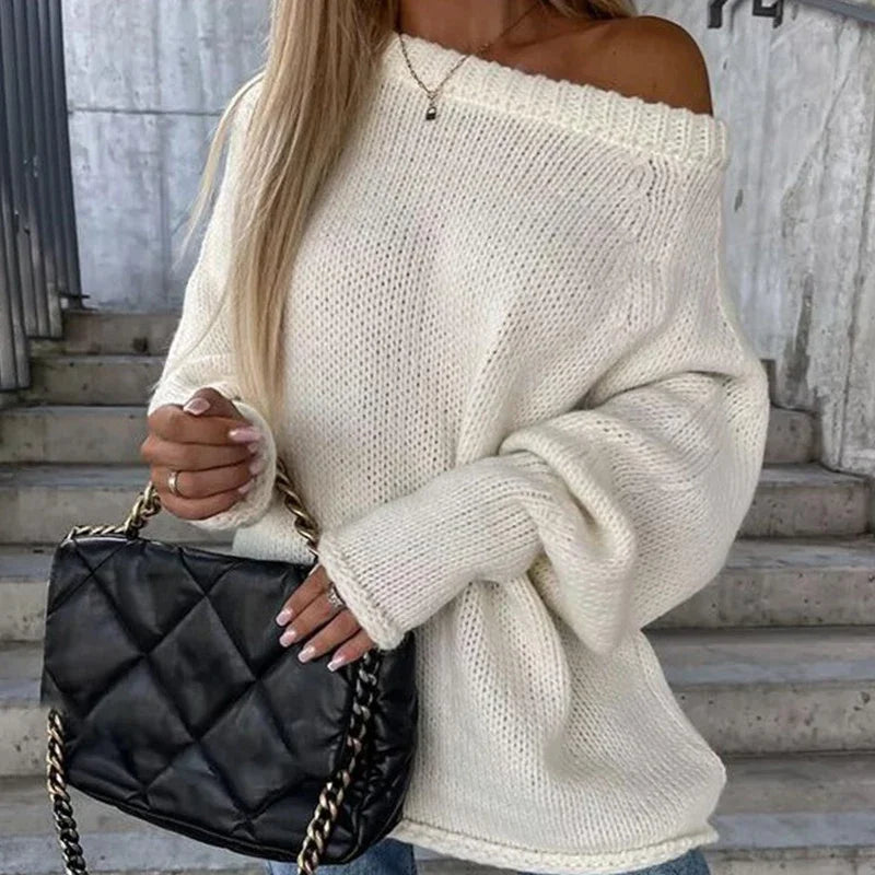 Off Shoulder Knit Sweater – Oversized Cozy Winter Sweater by Liora's Boutique