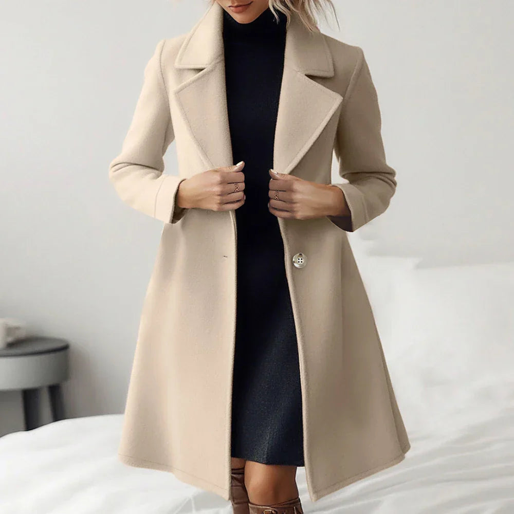 French Lapel Overcoat – Women's Tailored Mid-Length Luxury Wool Coat