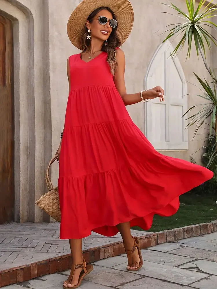 Flowing Maxi Dress - Lightweight Breathable Fabric | Tiered Summer Gown