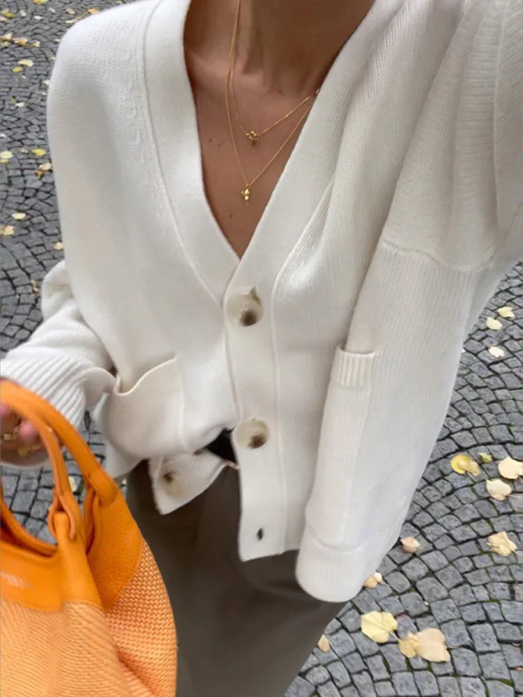 Elegant V-Neck Cardigan – Classic Slim Fit Sweater | Soft Warm Knitwear