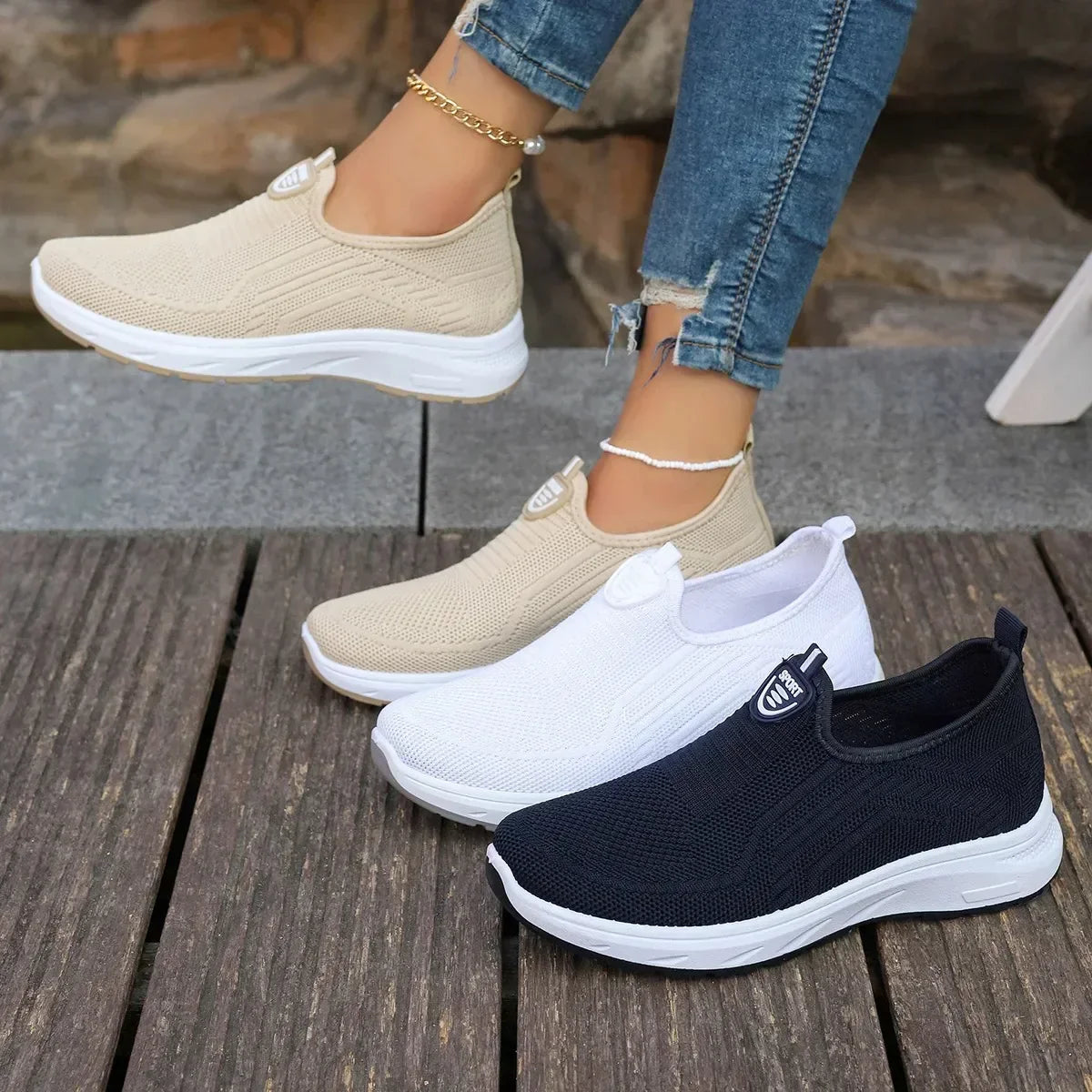 Women Comfort Sneakers – Lightweight Slip-On Sneakers With Cushioned Sole Footwear
