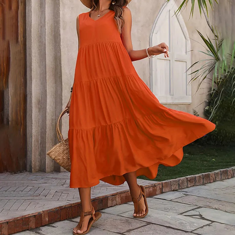Flowing Maxi Dress - Lightweight Breathable Fabric | Tiered Summer Gown