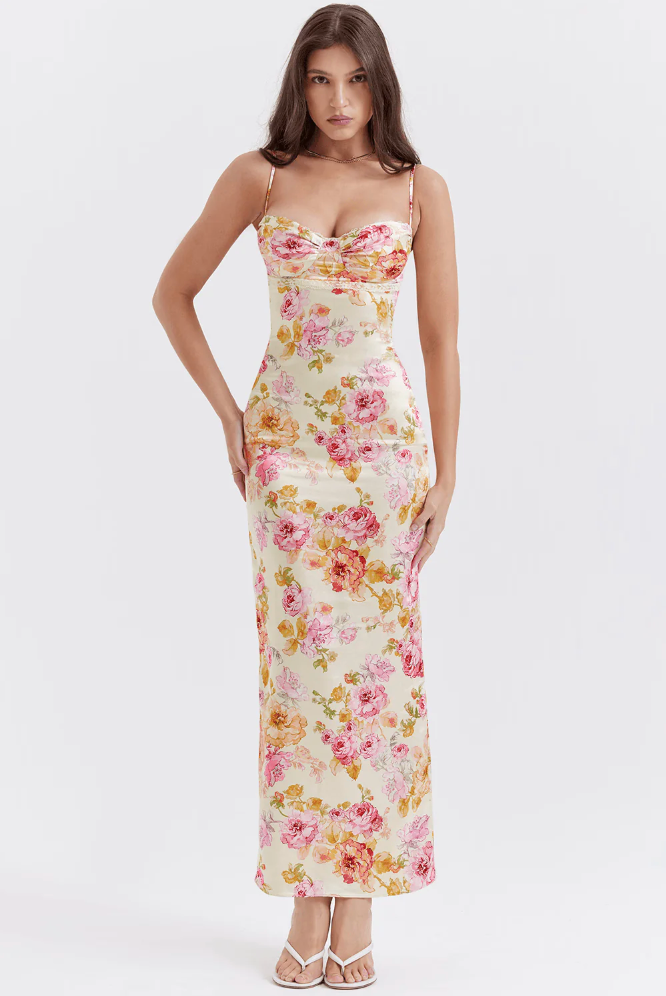 Spaghetti Strap Floral Dress – Charming High Waisted Lightweight Summer Dress