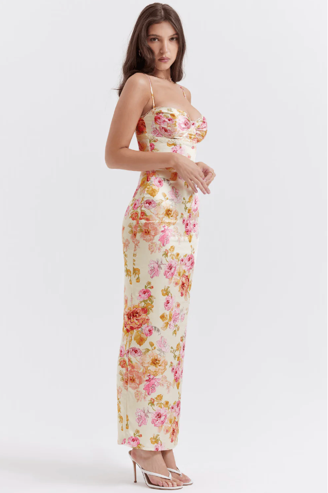 Spaghetti Strap Floral Dress – Charming High Waisted Lightweight Summer Dress