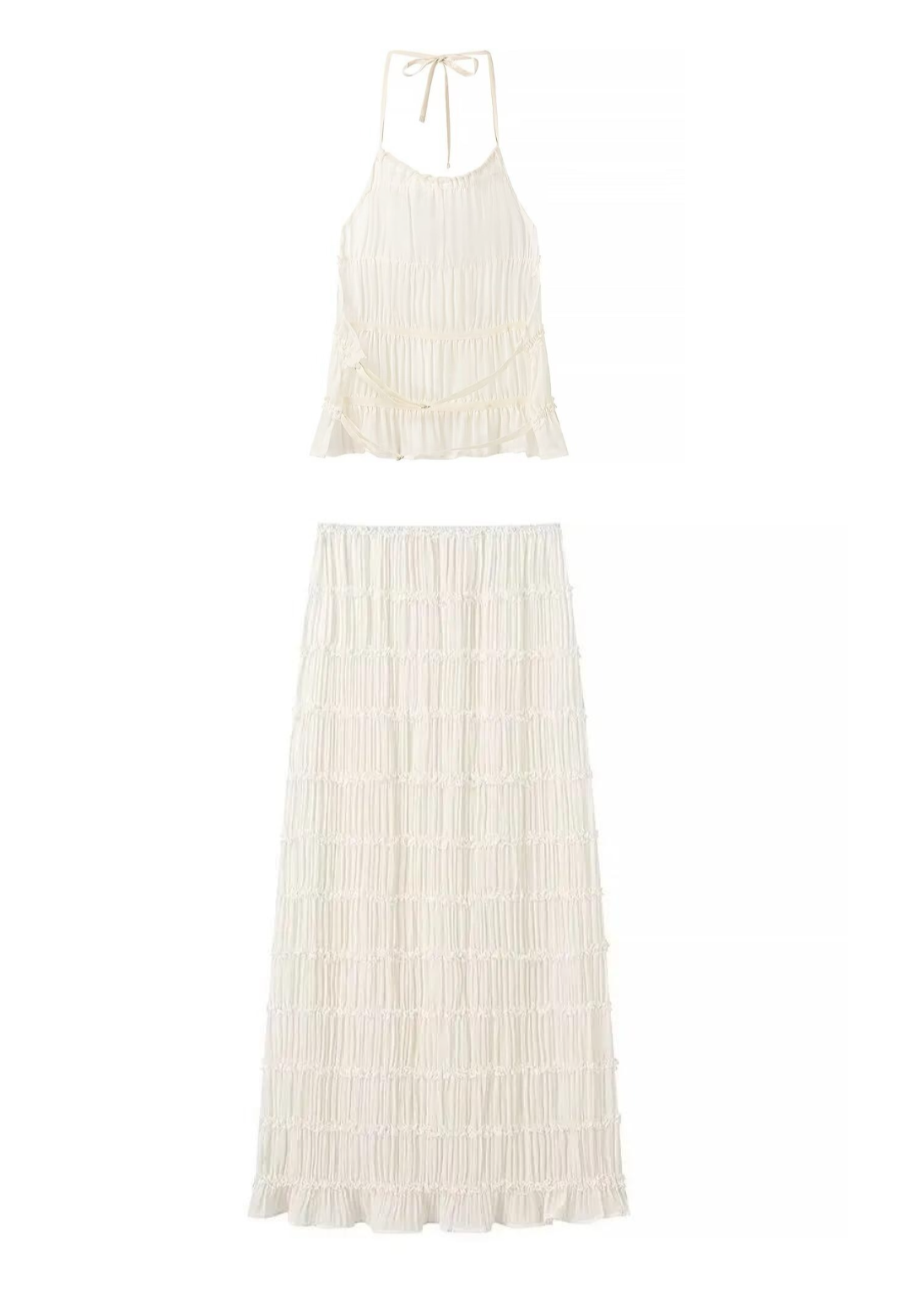 Summer Chiffon Set – Vintage Inspired Halter Neck Top & Maxi Skirt Dress